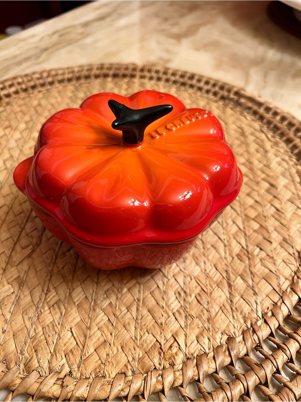 Le Creuset MINI Pumpkin Cocotte in Orange with Black Stem